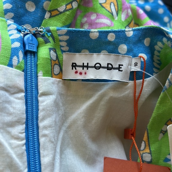 Anthropologie Rhode Mariana Linen Dress Blue Psychedelic Flower Grande Sz 10 NEW - Picture 10 of 14